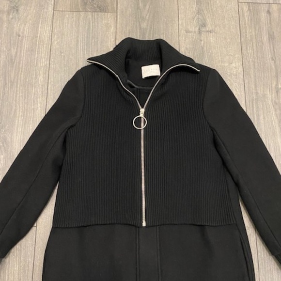 Sandro Kolia Ribbed Overlay Wool Blend Coat Size 6 - Picture 5 of 16